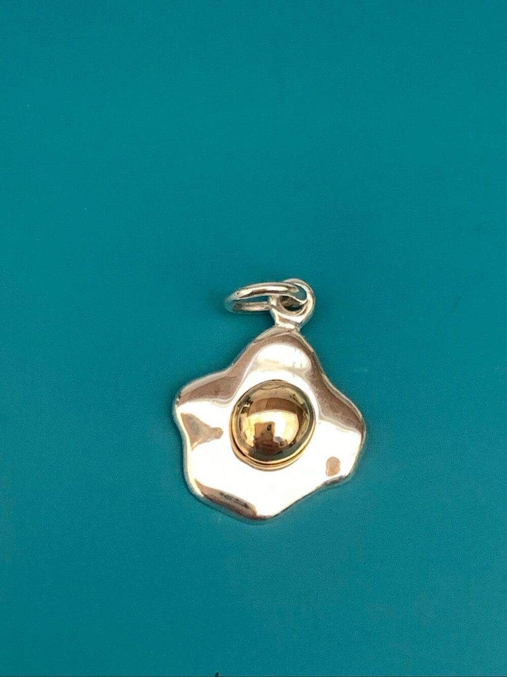 Sterling Silver Fried Egg Charm with Bronze Yolk #food